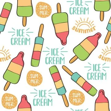 Doodle seamless pattern with ice cream Stock Illustration