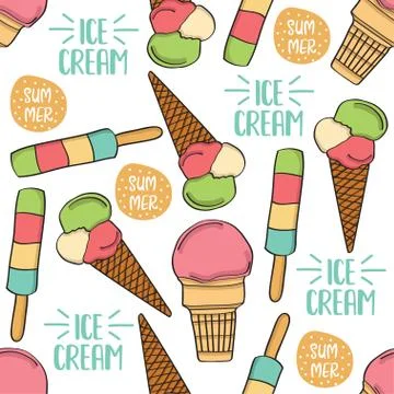Doodle seamless pattern with ice cream Stock Illustration
