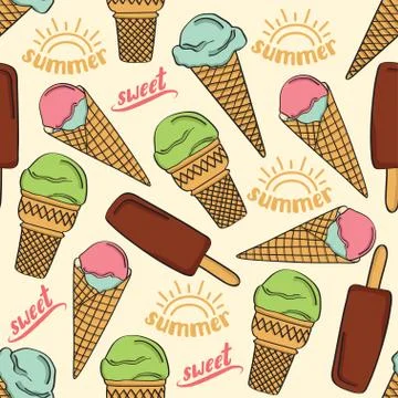 Doodle seamless pattern with ice cream Stock Illustration