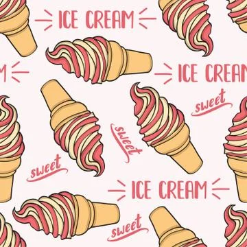 Doodle seamless pattern with ice cream Stock Illustration