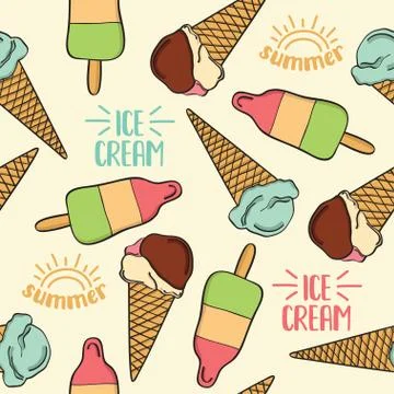 Doodle seamless pattern with ice cream Stock Illustration
