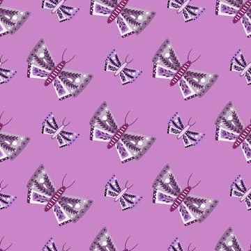 Doodle seamless pattern with insect geometric butterfly shapes print. Purple  Illustrazione stock