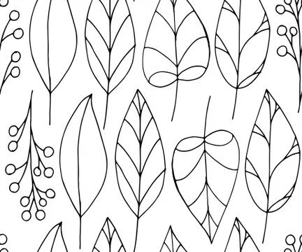 Doodle seamless pattern with leaves on white Stock Illustration