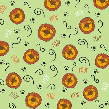 Doodle seamless pattern with lions Stock Illustration