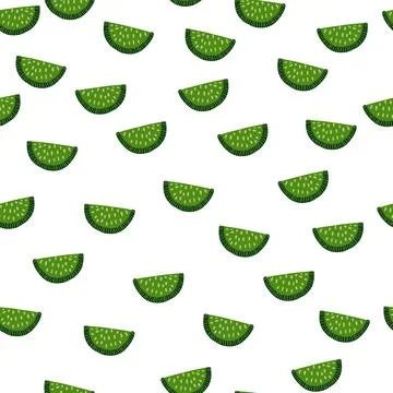 Doodle seamless pattern with little green random citrus slices. Isolated summ Illustrazione stock