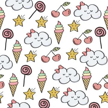 Doodle seamless pattern with magical sweets elements 스톡 일러스트