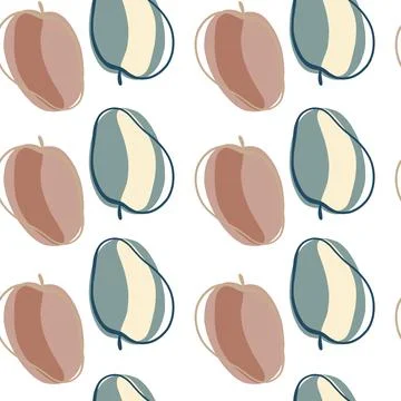 Doodle seamless pattern with minimalistic style abstract peach elements. Isol Stock Illustration