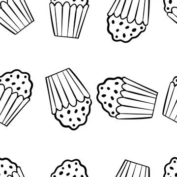 Doodle seamless pattern with muffins in outline Stock Illustration
