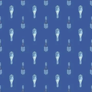 Doodle seamless pattern in navy blue tones with circus juggler mace elements. 스톡 일러스트