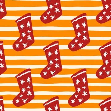 Doodle seamless pattern with new year socks ornament. Christmas red clothes e Stockillustratie