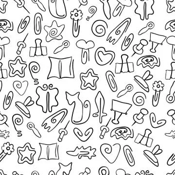 Doodle seamless pattern with paper clips of various shapes Stock Illustration
