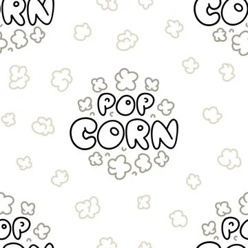 Doodle seamless pattern with popcorn in logo. Stock Illustration