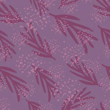 Doodle seamless pattern with rosemary branches ornament. Herbal silhouettes p Stock Illustration