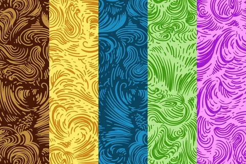 Doodle Seamless Pattern Set Stock Illustration