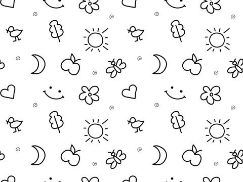 Doodle seamless pattern of several elements, smile,joy,happiness,childhood 스톡 일러스트