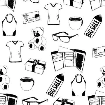 Doodle seamless pattern with shopping theme Stock Illustration