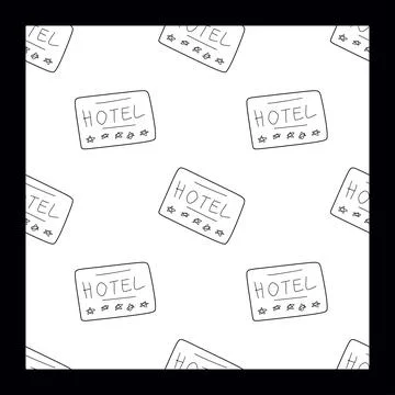 Doodle Seamless Pattern with Sign Hotel with five stars rating. Vector Isolat Stock Illustration
