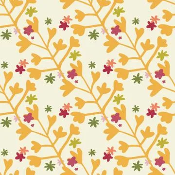 Doodle seamless pattern with simple floral silhouettes. Orange botanical orna Illustrazione stock