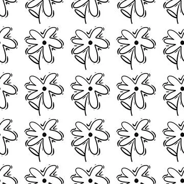 Doodle seamless pattern with simple flower. Stock Illustration