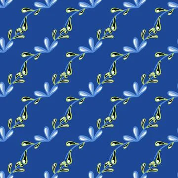 Doodle seamless pattern with simple hand drawn floral branches elements. Blue イラスト素材