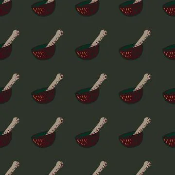 Doodle seamless pattern with simple mortar and pestle print. Green olive back Stock Illustration