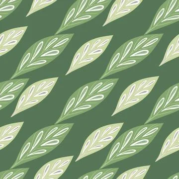 Doodle seamless pattern with spring seasonal leaves elements. Green palette n Illustrazione stock