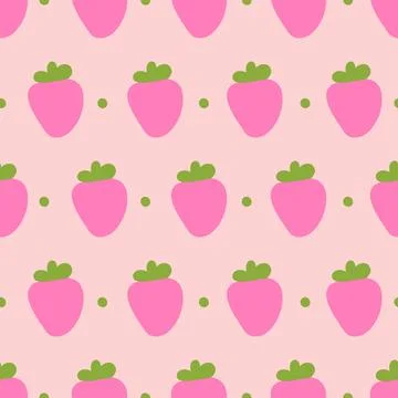 Doodle seamless pattern with strawberries on pink background. Illustrazione stock