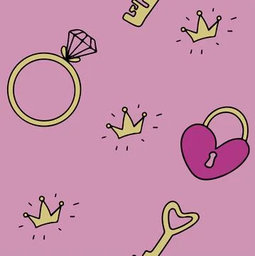 Doodle seamless pattern for Valentine s day. Vector colorful illustration for Stock Illustration