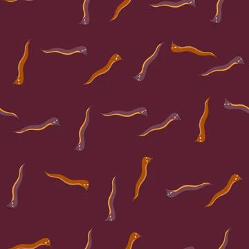 Doodle seamless pattern woth random worms ornament. Maroon background. Random Illustrazione stock