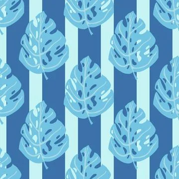 Doodle seamless wild nature pattern with simple monstera leaf ornament. Strip 스톡 일러스트