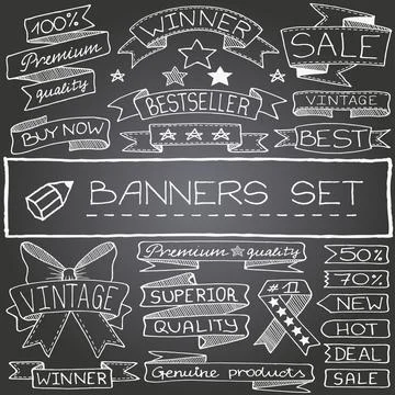 Doodle set of banners with chalkboard effect. Stock Illustration