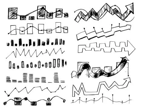 Doodle set with business elements of indicators and counters on white isolate. イラスト素材