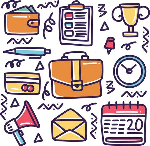 Doodle set of bussiness tools hand drawing Stock Illustration