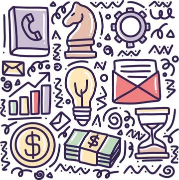 Doodle set of bussiness tools hand drawing Stock Illustration