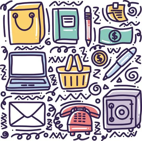 Doodle set of bussiness tools hand drawing Stock Illustration