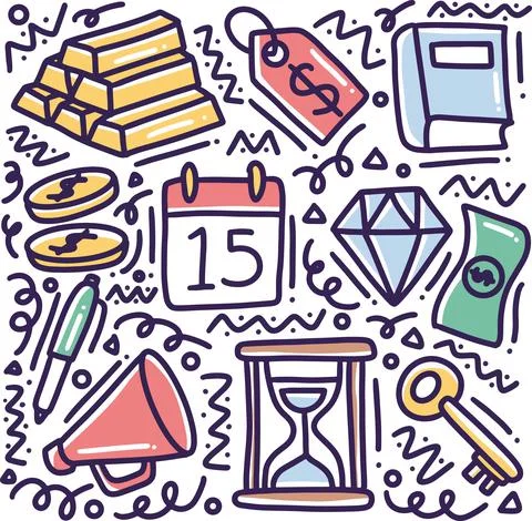 Doodle set of bussiness tools hand drawing Stock Illustration