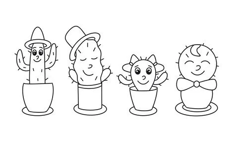 Doodle set cacti characters isolated vector illustration Stock Illustration