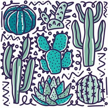 Doodle set of cactus collection hand drawing Stock Illustration