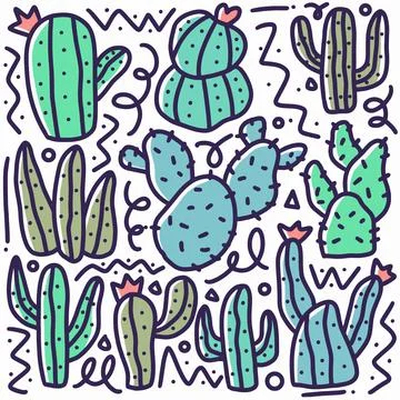 Doodle set of cactus collection hand drawing Stock Illustration