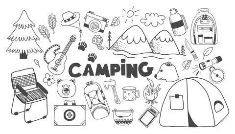 Doodle set with camping elements イラスト素材