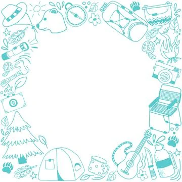 Doodle set with camping elements Stock Illustration