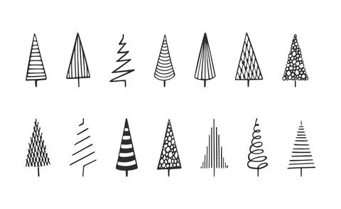 Doodle set of Christmas tree. Stock Illustration