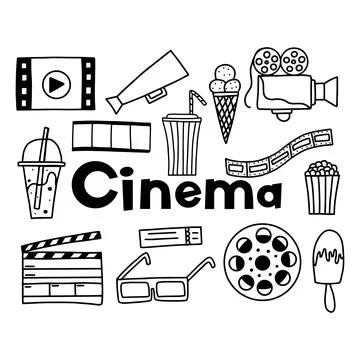 Doodle set of cinema elements. Stock Illustration