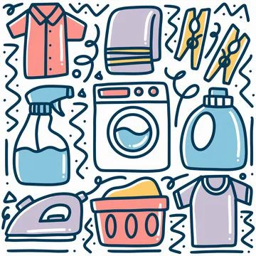 Doodle set of cleaning tools hand drawing Stock Illustration