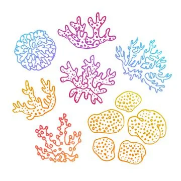 Doodle set of corals. Stock Illustration