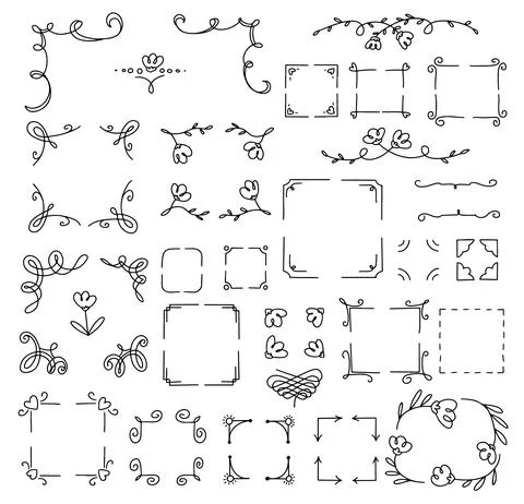 Doodle set of corner Hand drawn line sketch style Stock Illustration