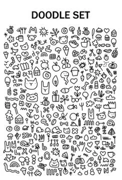 Doodle set with cute animals and things Stock Illustration
