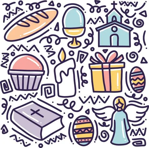 Doodle set of easter traditional symbols collection Stock Illustration