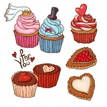 Doodle set elements with Cookies and Cupcakes Stockillustratie