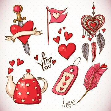 Doodle set elements of Valentines Day Illustrazione stock